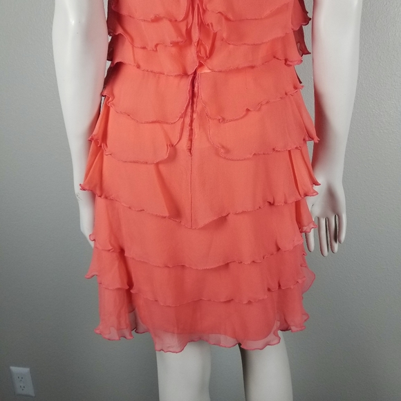 Alice + Olivia Coral Silk Chiffon Ruffle Tiered Halter Mini Party Dress Size M - Picture 8 of 11